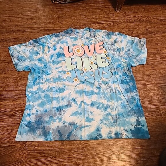 Love in Faith Brand Blue Tie-Dye T-Shirt Size 3x Ladies/Girls Pre-Owned Summer - Picture 6 of 6